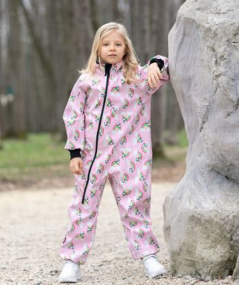 Waterproof Softshell Overall Comfy Panda And Rainbows Pink Bodysuit