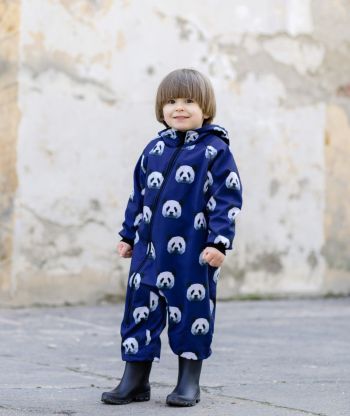 Waterproof Softshell Overall Comfy Pixel Panda Blue Jumpsuit